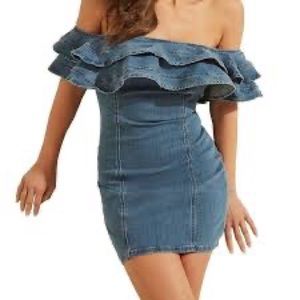 Guess Off The Shoulder Denim Dress